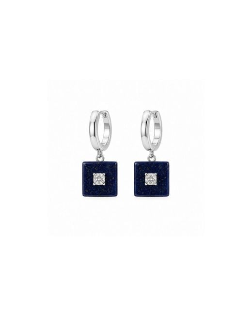 Lily Flo Jewellery Blue Lapis Lazuli Sqaure Diamond Hoop Earrings