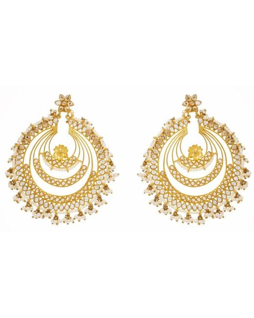 Meraki by Rashmi Bajaj Metallic Minerva Plated Chandelier Earrings With Pearl Drops