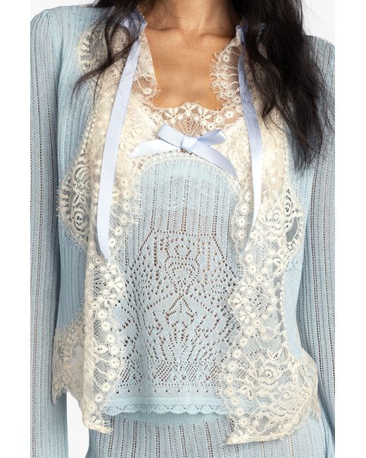 Anna Sui Blue Lingerie Lace Knit Cardigan