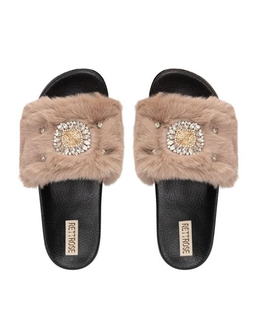 Rettrose Multicolor Aubrey Luxury Plush Diamanté Embellished Handmade Sliders