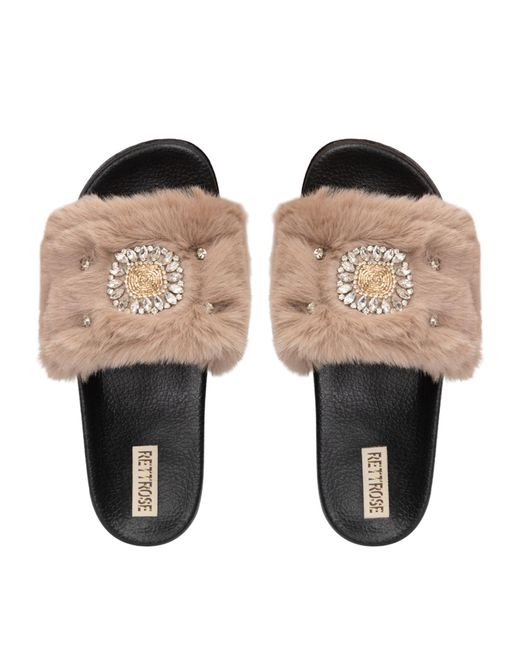 Rettrose Multicolor Aubrey Luxury Plush Diamanté Embellished Handmade Sliders