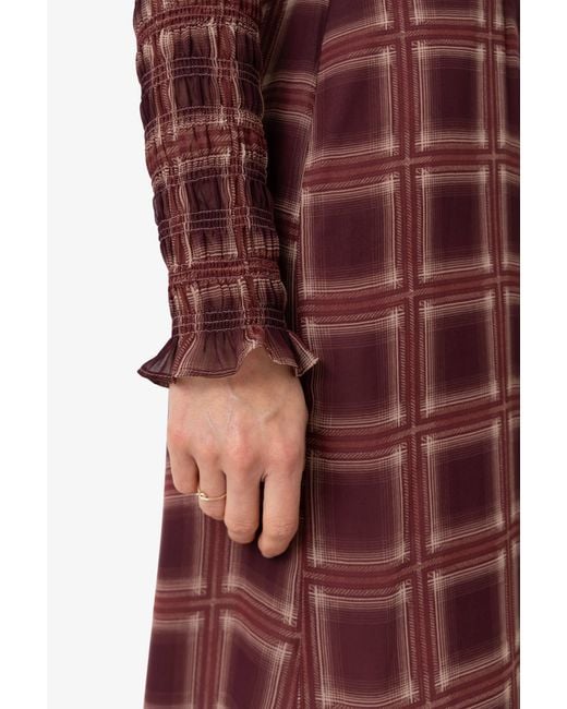 Amy Lynn Noor Smocked Checkered Long Sleeve Column Dress