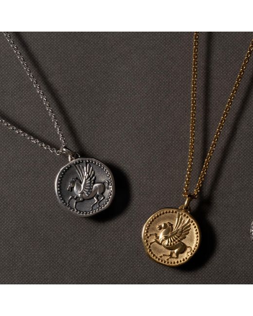 Dower & Hall Metallic Overcome And Thrive Pegasus Talisman Necklace In Vermeil for men