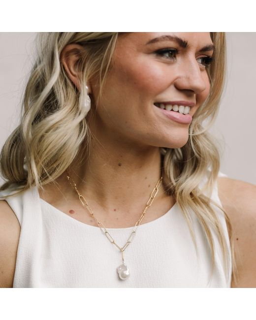 Kiri & Belle Metallic Nova Paperclip Chain Large Pearl Necklace