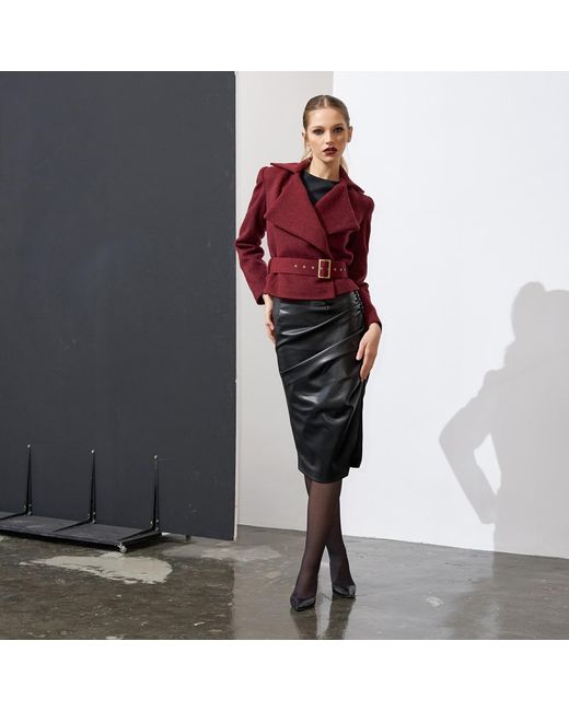 AVENUE No.29 Red Wool Double Breasted Wide Lapel Jacket With Belt
