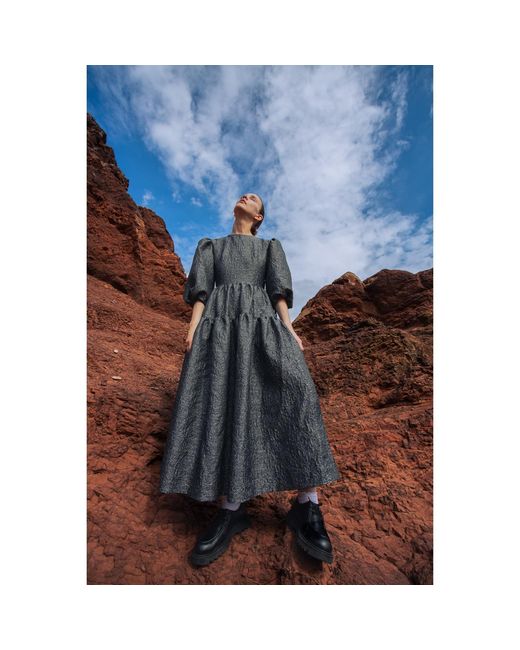 KAROLINA OZOLINSIUTE Gray Luna Dark Maxi Dress With Sleeves
