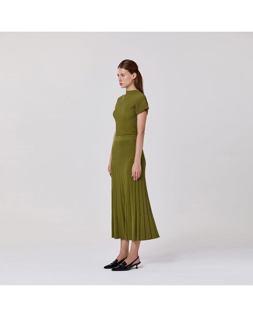 Smart and Joy Green Long Pleated Cotton Knit Skirt