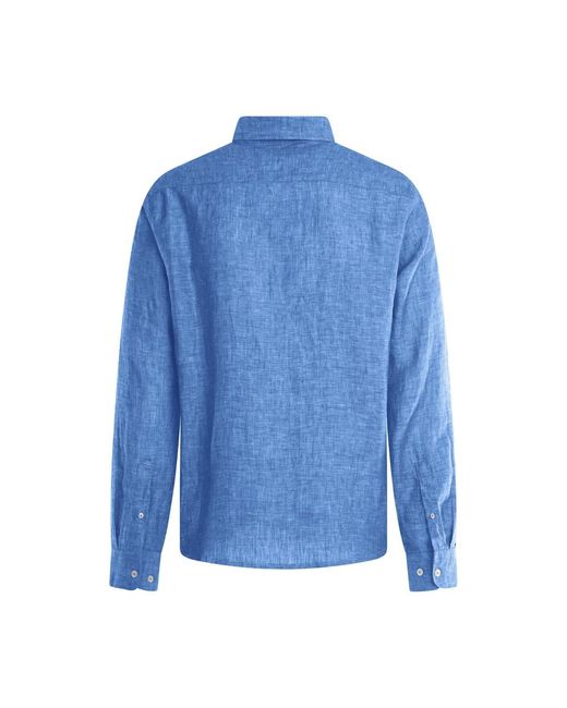 Haris Cotton Blue Linen Melange Basic Long-Sleeved Shirt for men