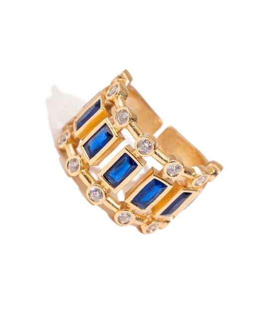 Ebru Jewelry White Radiant Majesty Sapphire Adjustable Cuff Ring