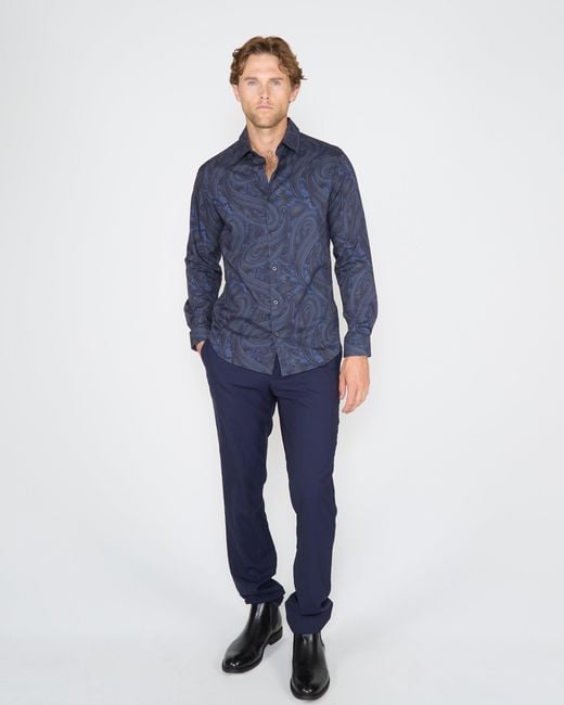 Lords of Harlech Blue Norman Paisley Badalona Shirt for men