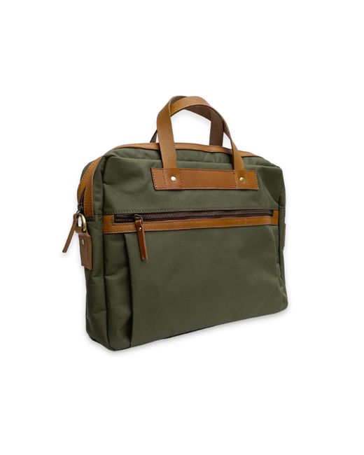 VIDA VIDA Green Nylon & Leather Trim Laptop Bag for men