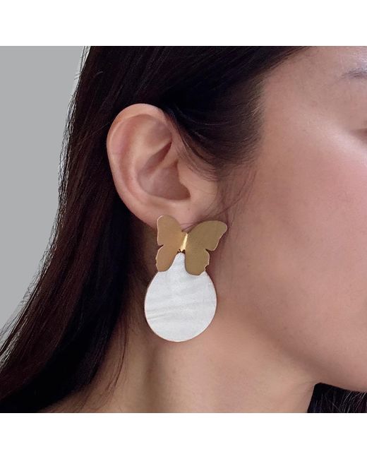 Rare Matters Jewelry Multicolor Spring Butterfly Mother Of Pearl Statement Earrings