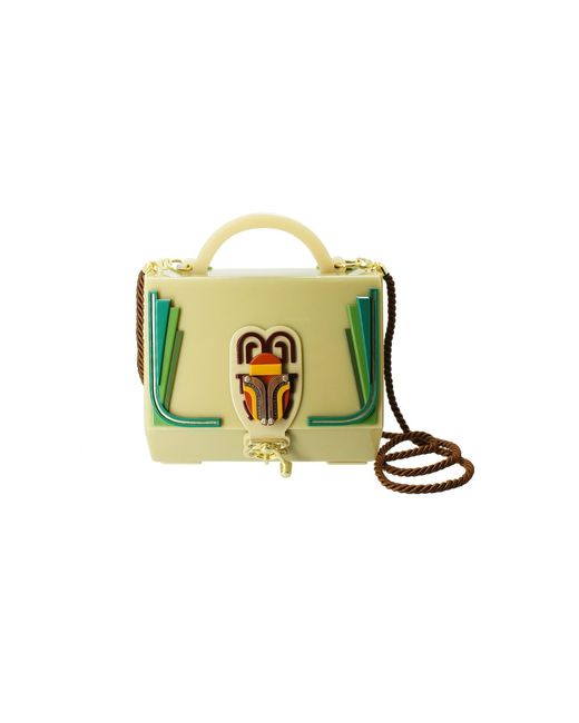 Gissa Bicalho Green Neutrals Handmade Acrylic Clutch Chest Scarab Topaz