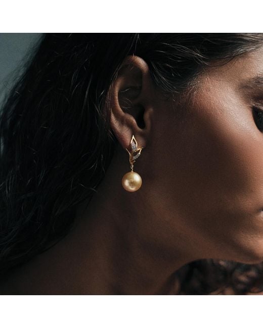Dhwani Bansal Metallic Avera And Diamond Earrings With South Sea Pearls