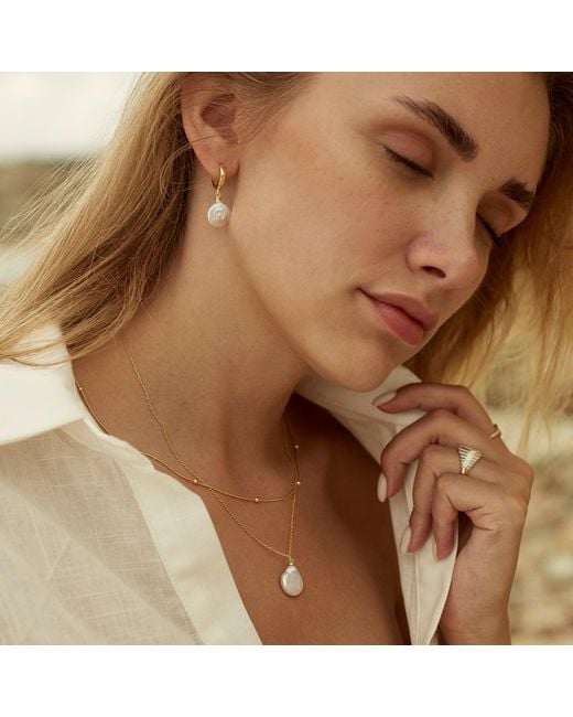 Spero London Metallic Baroque Flat Pearl Pendant & Italian Beaded Sterling Stacking Necklace Set