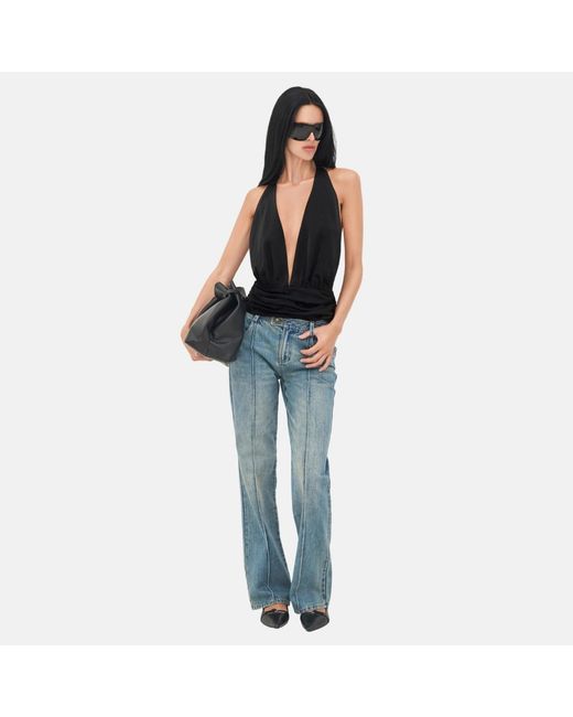OW Collection Black Agatha Satin Halter Top