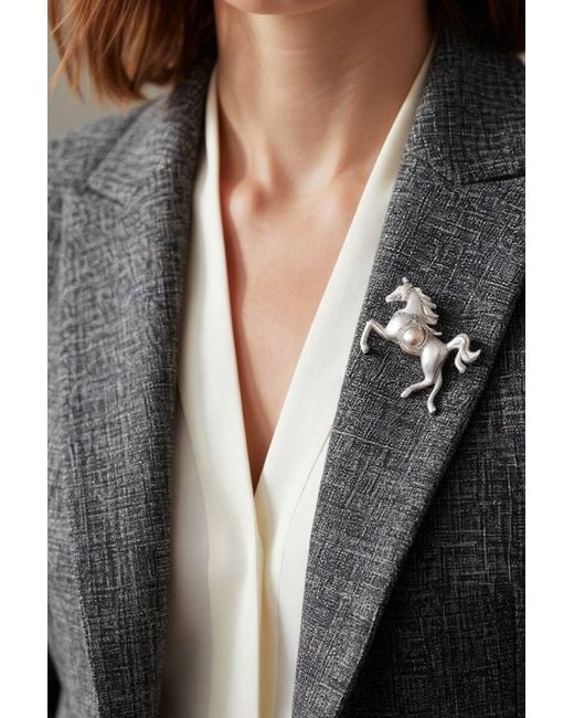Ninemoo White Gallant Stallion Pearl Brooch-Pendant