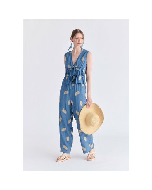 Paisie Blue Leaf Embroidered Tie Front Waistcoat