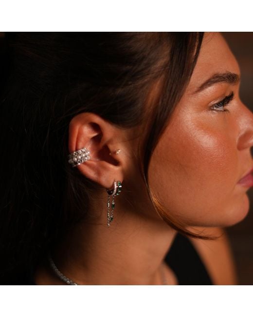 Ebru Jewelry White Sterling & Emerald Fashion Style Earrings