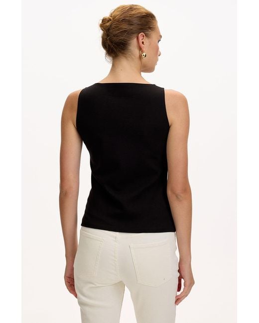 Exquise Black Regular Fit Boat Neck Sleeveless Knit Blouse