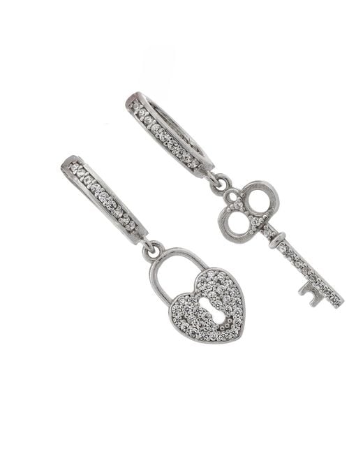 Ebru Jewelry Metallic My Heart Is Yours Key & Heart Lock Diamond Earrings