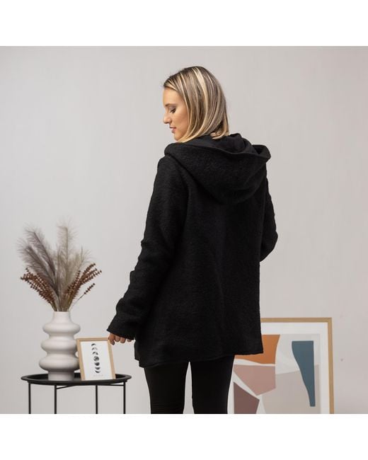 Nikka Place Black Wool Hooded Cardigan Jacket With Pockets