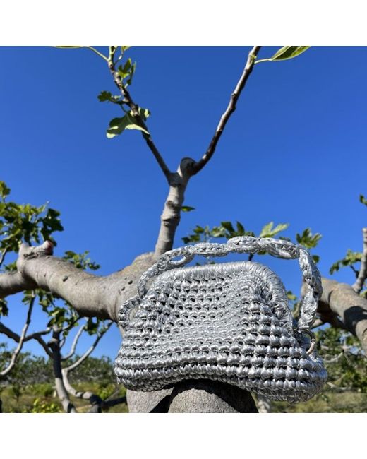 Sibylla Delphica Blue Mini Metallic Crochet Clutch Bag