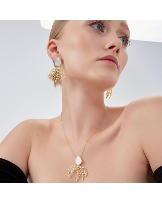 Spero London Metallic Mother Of Pearl Branch Sterling Statement Necklace