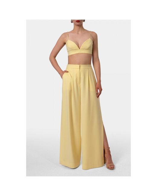 AGGI by HALEWSKI Yellow Omena Butter Long Wide Trouser With Slits