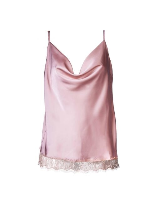 Noblesse Oblige Pink Nude Lace Trimmed Cowl Neck Camisole