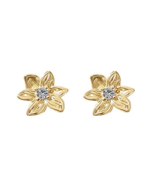 Harfi Metallic Aquamarine March Birthstone Daffodil Birthflower Plated Stud Earrings
