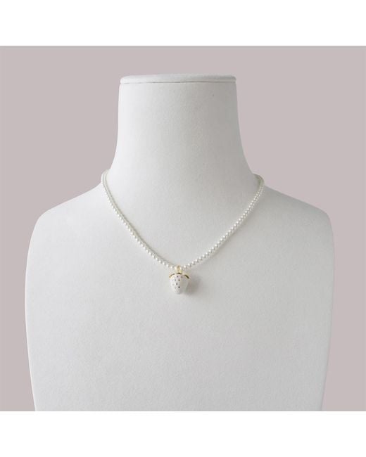 POPORCELAIN Metallic Mini Porcelain Strawberry Swarovski Pearl Necklace