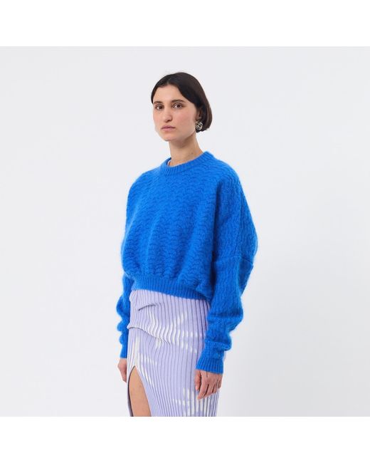 Ccy Currency Blue Mohair Zigzag Bubble Sweater