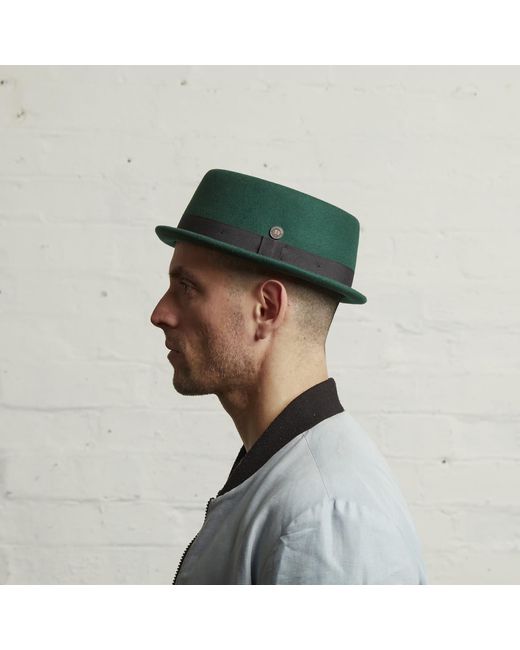 Dasmarca Hats Green Jack Pine Felt Skimpy Brim Short Brim Rude Boy Mod Style Porkpie Hat for men