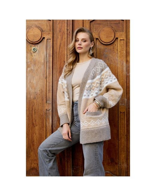 Saachi Brown Fair Isle Neutral Cardigan Sweater