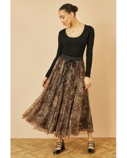 Yumi' Brown Leopard Mesh Tulle Skirt