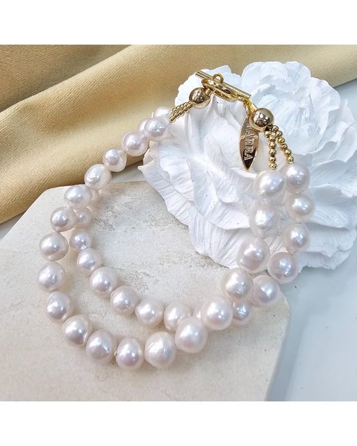 Farra White High Luster Freshwater Pearls Double Layers Bracelet
