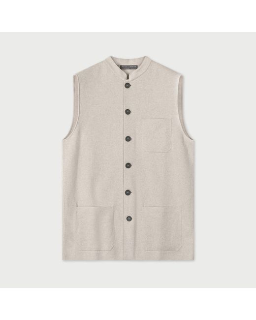 Paul James Knitwear Natural Neutrals Midweight Cotton Cochin Knitted Nehru Waistcoat for men