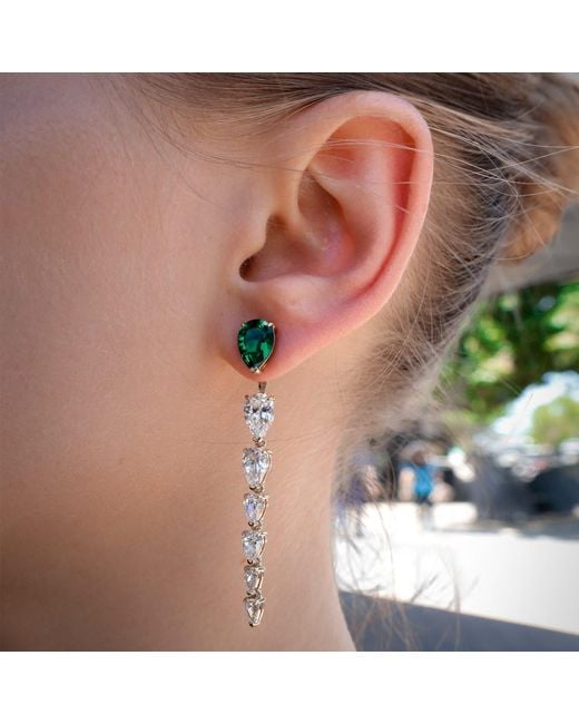 SALLY SKOUFIS Metallic Pure Cascade Earrings With Made Emeralds & Cz Diamond Stimulant