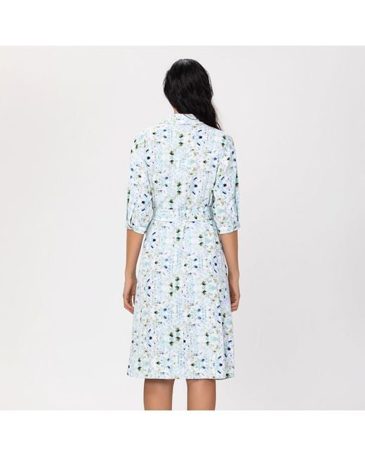 Smart and Joy Blue V Neckline Floral Print Shirt-Dress -Light