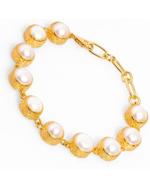 Ebru Jewelry Metallic Vintage Style Pearl Tennis Bracelet