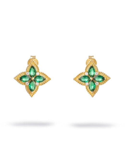 Ebru Jewelry Blue Emerald Clover Bloom Stud Earrings
