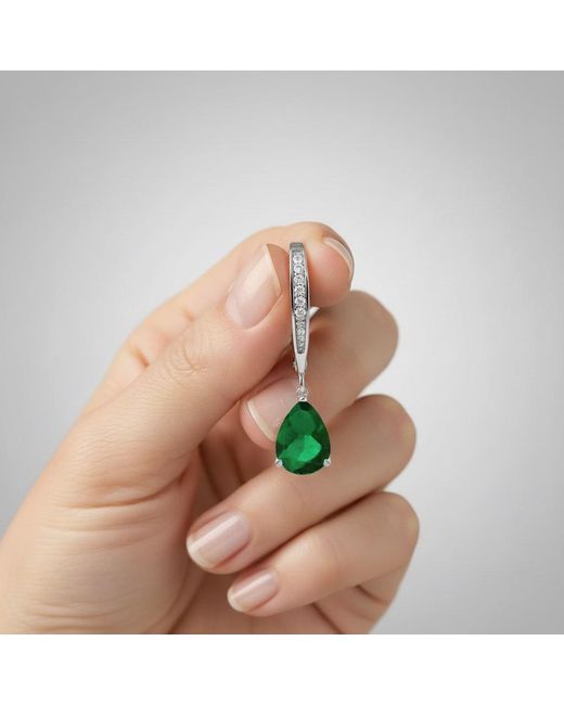 Genevive Jewelry Green Genevive Sterling Plating With Pear-Shaped Cubic Zirconia Dangle Earrings