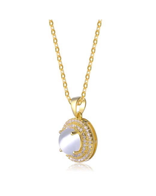Genevive Jewelry Metallic Sterling Silver Gold Overlay Frosty Cubic Zirconia Circle Necklace