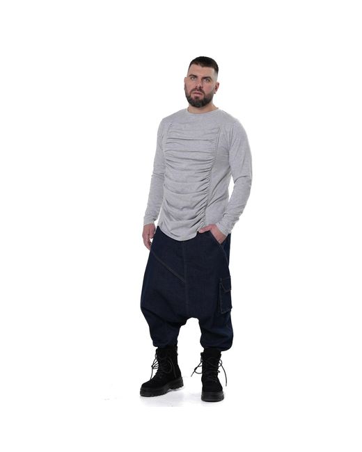 Metamorph Gray Long Sleeve Top With Front Drapings for men