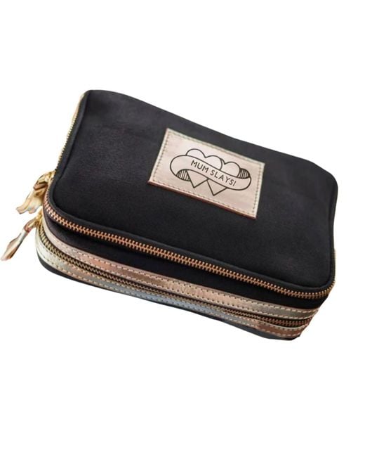 VIDA VIDA Black Mum Leather Trim Make-Up And Brush Bag