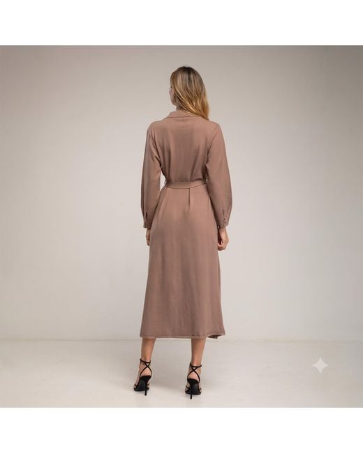 Tantra Spain Sl Brown Long Knit Shirt Dress With Chest Pockets And Belt