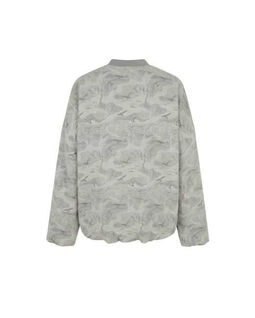 Modenaire Gray Printed Zip Front Bomber Jacket With Bird Pattern for men