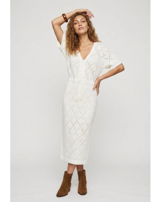 Raffya White Neutrals Santorina Knitted Midi Dress