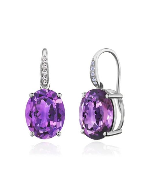 Kai Fine Jewelry Purple Sterling Natural Oval Amethyst & Diamond Drop Earrings